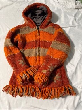 Kyber 100% Wool Hooded Zip-Up Jacket – Made in Nepal Tag Says L/Fits M Boho Cozy